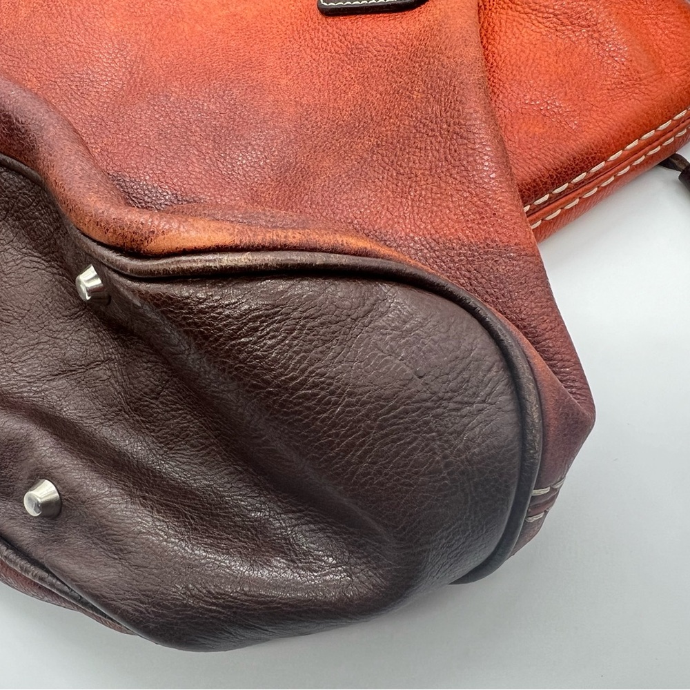 ROOTS Vintage Sunset Orange Brown Ombre Pebbled Leather Shoulder Bag Tote - Picture 7 of 13